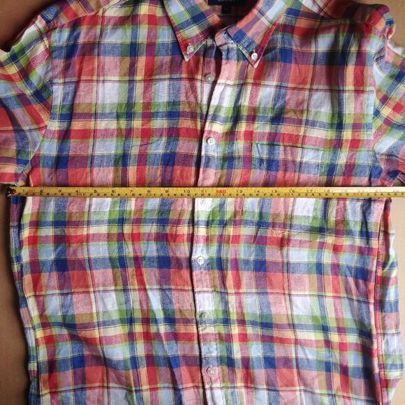 Gant Hampton Linen E-Z Fit Mens Short Sleeve Button plaid 100% linen shi… - Picture 8 of 13